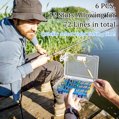 6 Pcs Fishing Leader Holder 6 Pack with Storage Box 72 Slot Snell Hook Organizer Anti-Tangle Rig Keeper for Walleye Catfish Bass Trout - color: Blue
