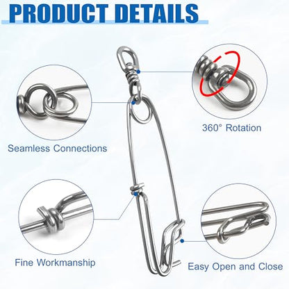 OROOTL 5pcs Longline Fishing Snap Clips, Stainless Steel Floatline Tuna Clips with Swivel Long Line Branch Hangers Snap Trotline Decoys Clips - size: 4inch(400lb)-5pcs