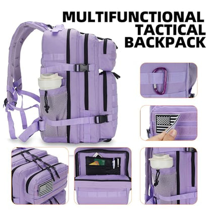 Lovelinks21 25L Tactical Backpack for Men and Women Military Backpack Small Assault Pack Molle Backpack Bug Out Bag Travel Rucksack Daypack (Light Purple) - color: Light Purple
