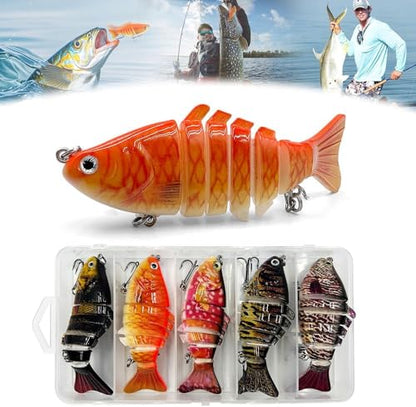 Robotic Fishing Lure, 2026 Upgrade 3D Swimming Bait for Freshwater & Saltwater, Fishing Gear Attracts Fishing Lures Walleye Trout Bass, Fishing Lures for Beginners, Amateurs and Professionals - color: 5PCS-e