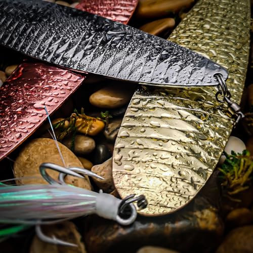 Magnum Flutter Spoon Deep Sea Jigging Fishing Lures, 7.5-9 Inch Large Hard Metal Sinking Trolling Casting Striper Fishing Spoon Baits for Striped Bass, Salmon, Walleye, Saltwater, Freshwater - color: B3 - 7.5" Classic - Rose Gold