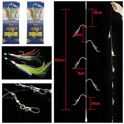 22 Packs Bait Rigs Set, Fishing Bait Rigs,Fishing Rigs with Sharp Hooks,Soft Shrimp Lure Surf Fishing Rigs Fish Skin Feather Hooks for Freshwater
