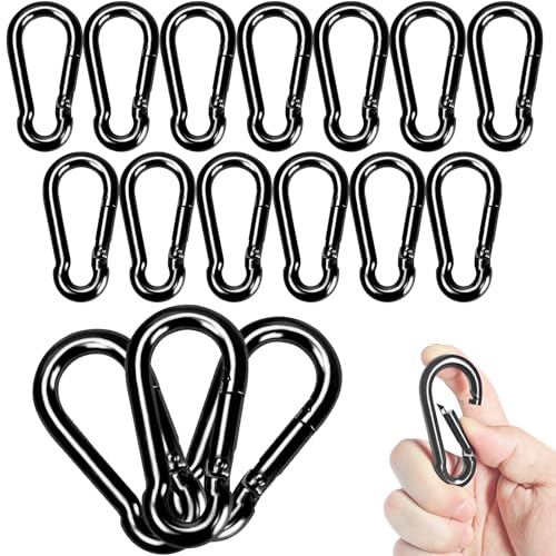 Carabiner Clips Black Twours Spring Snap Hooks Small Carabiners Heavy Duty Galvanized Steel Quick Links for Rust-Resistant Keychain Clips Outdoor Hiking Camping Hammock Fishing 1.56" 1.97" 2.36" 3.15" - size: 1.97inch(M5)--16pcs