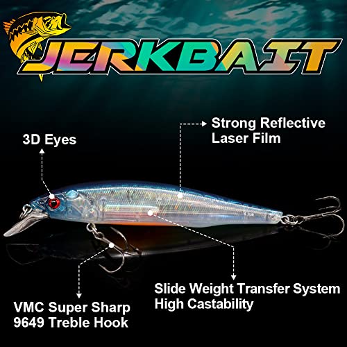 XFISHMAN Jerkbait Kit - Minnow Lure - Suspending - Bass, Smallmouth Bass, Walleye, Largemouth Bass - 1 Piece - color: Gp-Pro-Blue, size: 85mm（3-1/3"in）