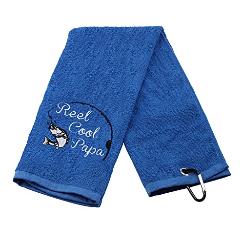 Fishing Towel Fisherman Gift Reel Cool Dad Papa Embroidered Towel with Clip - color: Reel Cool Papa