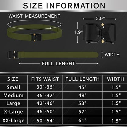 TECEUM Tactical Belt – Heavy-Duty & Quick Release – Military, Work, Rigger, Duty & Utility Belt for Men - color: Buckle 1 - Green, style: Medium-for Waist 36"-42" (Length 49")