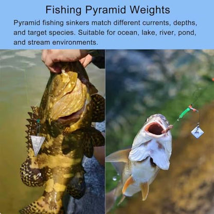 SIWIRIOM Pyramid Sinkers for Surf & Saltwater 6 Pack Fishing Weights Lead Sinkers with Slider Universal Connectors, Fishing Weights Assortment Kits Fishing Gear Tackle 1oz 2oz 3oz - size: 2oz-6pcs