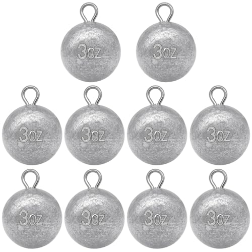 Round Fishing Sinkers 10/5pcs Cannonball Lead Weights | Assorted Sizes Egg Sinkers Saltwater Freshwater 1oz to 4oz - size: 3oz-10pcs