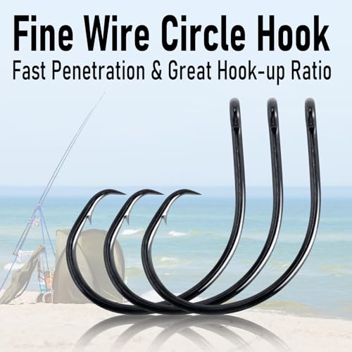 Dr.Fish 30 Pack in-line Circle Hooks 1X Strong Freshwater&Saltwater Fishing Hooks Non-Offset Wide Gap Light Wire Bass, Catfish, Striper - size: #4/0-30 Pack