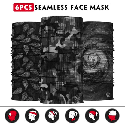 Neck Gaiter for Men Women Headwear Bandana Head Wrap Face Scarf Mask Cover Warmer Balaclava-Seamless & Versatile - color: A-6pcs-black Style 2