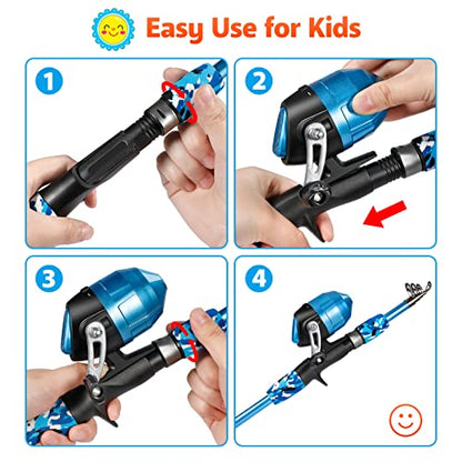 PLUSINNO Kids Fishing Pole with Spincast Reel Telescopic Fishing Rod Combo Full Kits for Boys, Girls, and Adults - color: Blue, size: 5FT / 1.5M