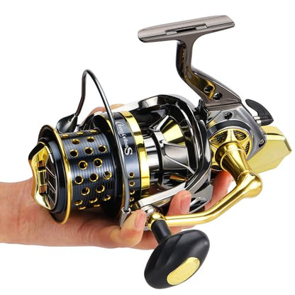 Sougayilang Spinning Reels 10000 Series Surf Fishing Reels, Ultra Smooth Powerful with CNC Aluminum Spool, Inshore & Offshore Saltwater Fishing - color: Golden- AFS10000