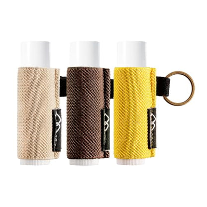 WK IEASON Lip Balm Holder Keychain, Small Christmas Gifts Stocking Stuffers for Teen Girls Women, 3PCS Clip on Lip Gloss Holder Compatible With Chapstick, Burt's Bees Sleeves Elastic Lipstick Holder - color: Beige/Brown/Yellow