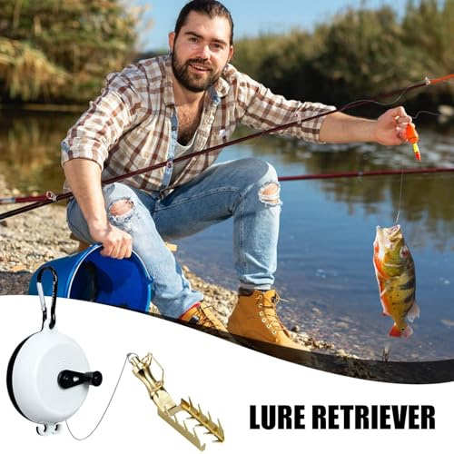 Fishing Lure Retriever - Durable Body, Rescue Tackle Tool, Bait Saver Device, 9.84ft PE Rope Longtail Fishing Accessory | for Saltwater Freshwater Angling Boat Pier River Lake - color: black and white