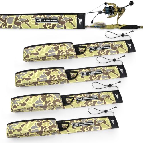 KastKing MeshGuard Camo Neoprene Fishing Rod Socks, Fishing Rod Sleeve, Floating Rod Sleeves, Adjustable Lanyard & Built-in Hanging Loop, Fits Casting, Spinning, and Fly Rods - color: Khaki Camo 4 Pcs, style: Spinning