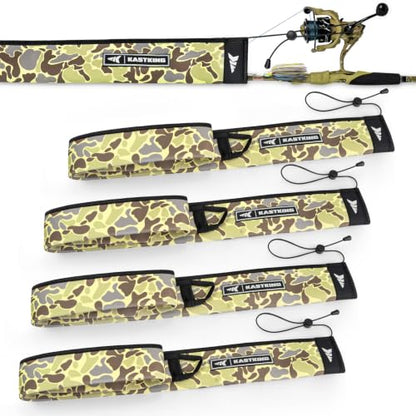 KastKing MeshGuard Camo Neoprene Fishing Rod Socks, Fishing Rod Sleeve, Floating Rod Sleeves, Adjustable Lanyard & Built-in Hanging Loop, Fits Casting, Spinning, and Fly Rods - color: Khaki Camo 4 Pcs, style: Spinning
