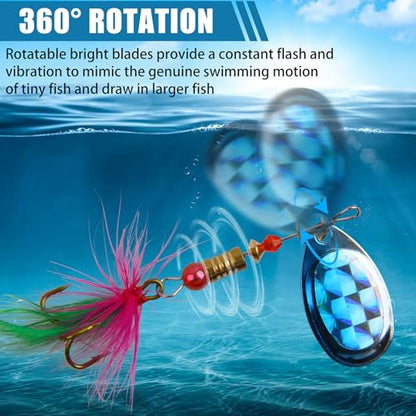 Spinner Baits Bass Lures Rooster Feather Tail Trout Lures Hard Metal Inline Spinner Bait Fishing Lure for Bass Salmon Trout - style: 30pcs Spinnerbaits Kit