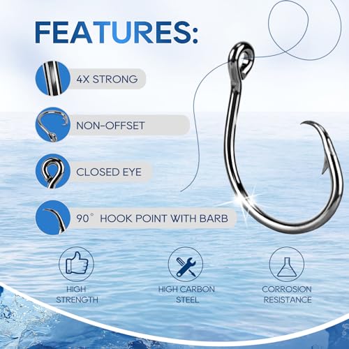 UCEC Circle Hooks Saltwater, in-Line 4X Strong Wide Gap Fishing Circle Hook for Saltwater Freshwater, 50PCS/ 25PCS High Carbon Steel Fishing Hooks for Tuna, Carp, Catfish, Bass, Amberjack and More - style: A6- 10/0 25pcs