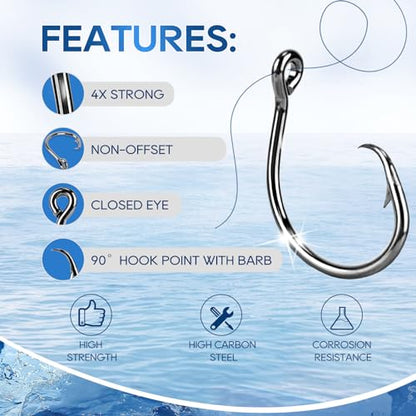 UCEC Circle Hooks Saltwater, in-Line 4X Strong Wide Gap Fishing Circle Hook for Saltwater Freshwater, 50PCS/ 25PCS High Carbon Steel Fishing Hooks for Tuna, Carp, Catfish, Bass, Amberjack and More - style: A6- 10/0 25pcs