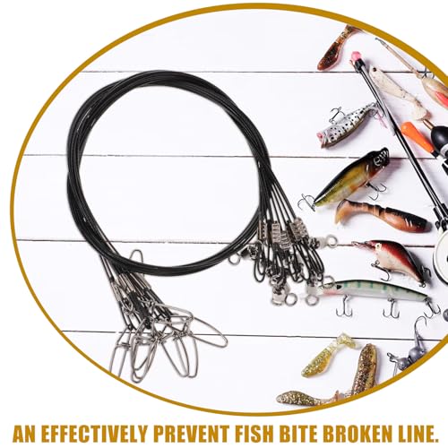 Totority 10pcs Steel Wire Fishing Leaders 50cm Anti-bite Saltwater and Freshwater Fishing Line Stainless Steel Heavy Duty and Hooks