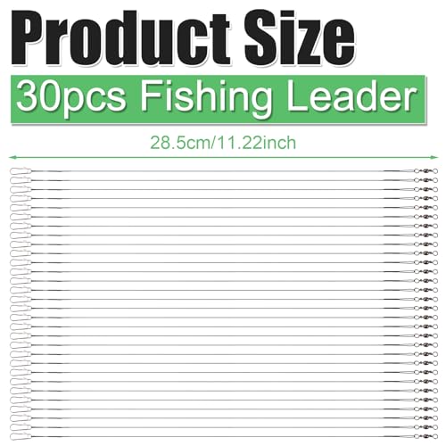 30pcs Fishing Leaders, Stainless Steel Leader Wire with Swivel Buckle Fishing Leaders Line Connecting Fishing Tackle Lure or Hook, for Saltwater and Freshwater (Black) - size: 11.22 inch