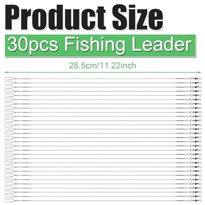 30pcs Fishing Leaders, Stainless Steel Leader Wire with Swivel Buckle Fishing Leaders Line Connecting Fishing Tackle Lure or Hook, for Saltwater and Freshwater (Black) - size: 11.22 inch