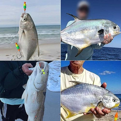 Pompano-Rigs-for-Surf-Fishing-Saltwater-Gear with Double Circle & Wide Gap Hook-6-Pack Surf Fishing Tackle - color: Green Floats 6-Pack, size: 2/0 Circle Hook