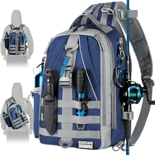 Ghosthorn Fishing Backpack with Tackle Boxes Fish Lip Gripper Pliers Lures Waterproof Tackle Bag with Rod Holder Fishing Gear - color: Blue, size: Large