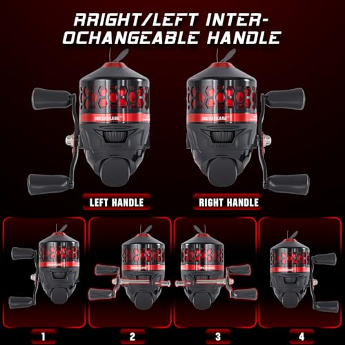 Sougayilang Spincast Fishing Reel,High Speed 3.9:1 Gear Ratio,Trouble-Free Push-Button Bait Casting Design and Reversible Handle for Left/Right Retrieve,Pre-Spooled with Monofilament Line - color: Black Red Spincast Reel