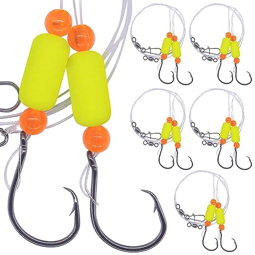 Pompano-Rigs-for-Surf-Fishing-Saltwater-Gear with Double Circle & Wide Gap Hook-6-Pack Surf Fishing Tackle - color: Neon Yellow 6-Pack, size: 2/0 Circle Hook