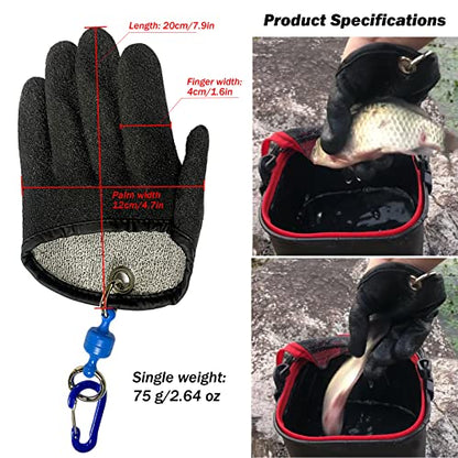 Professional Fishing Gloves,Catch Fish Gloves with Magnet Hooks, Anti-Slip Fishing Gloves Protects Hand (Black) - color: Right