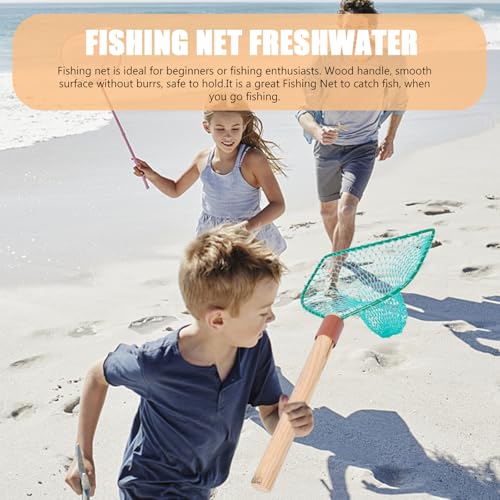 Wood Handle Fishing Net 30cm Small Square Frame Wear-Resist Mesh Portable Landing Net for Outdoor Fish Catching and Fly Fishing