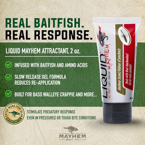 Liquid Mayhem Anchovy Fish Attractant Gel 60 ml / 2 oz · 60 Uses – Real Anchovy Bait & Aminos | UV-Enhanced Long-Lasting Gel – All Lure Types - size: 2-Pack