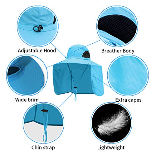 Sun Blocker Hats Outdoor Sun Protection Fishing Cap with Neck Flap Large Brim Outdoor Hat - color: Blue