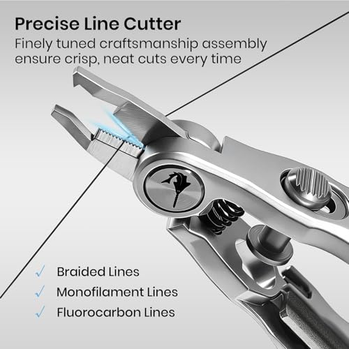 Pristis 4-in-1 Fishing Line Cutter, Fly Tying Scissors with O Ring Spliter, Nippers, Lure Eye Cleaner and Hook Sharpner Kit, Stainless Steel Braided Mono Fluoro Clippers, Pliers Tool Accessories