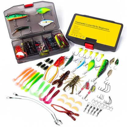 GOTOUR 128/209/240/265pcs Fishing Lures Kit with Tackle Box, All-in-1 Fishing Accessories Gear Set with Soft Lure, Minnow, Crankbait, Hooks, Sinkers, and Terminal Tackle Kit, Fishing Gifts for Men - color: A-128 pcs Standard Lures kit