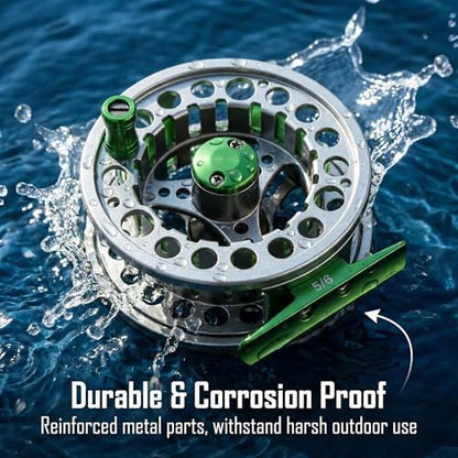 Fly Fishing Reel with Aluminum Alloy Body 5/6wt Die Cast Pre-Loaded Fly Reel with Line Combo for Trout Bass Carp Pike Panfish - color: Green