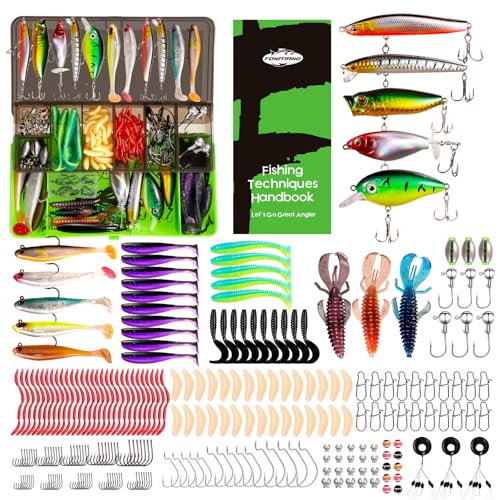 FONMANG Fishing lures-2026 New Fishing Lure kit for Bass Trout,Tackle Box with Tackle Included, Fishing Plugs,Swimbait, Minnows, Soft Baits, Hooks & Weights Accessories
