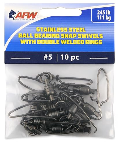 American Fishing Wire Stainless Steel Ball Bearing Snap Swivels with Double Welded Rings - size: 10 pc, #5, 245 lb test, style: 10 Piece