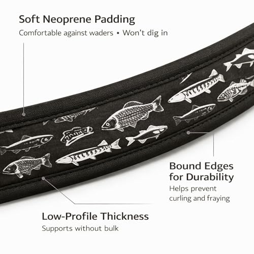 O’Pros Premium 2” Neoprene Adjustable (24” to 48”) Wading Belt – Fishing Wader Belt - color: Black & White Fish