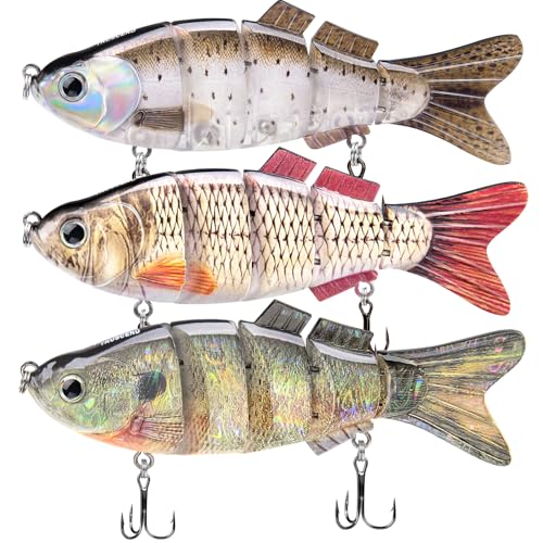 TRUSCEND Swimmax Easy Catch Fishing Lures with BKK Hooks, Wiggling, Vibrating, Rattling and Gurgling for More Bite, Heavy-Duty Dyneema Fiber Jointed Swimbaits for Bass, Trout, Walleye, Crappie, Pike - color: D3-5"-1.25oz