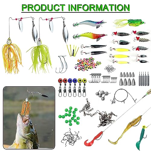 Fishing Lures Kit with Tackle Box Included Crankbait, Minnow, Spinnerbaits, Spoons, Soft Lures, Jigs, Hooks, Bait Rigs, Weights Sinkers, Topwater Lures Freshwater Saltwater 346/353Pcs - color: 346pcs