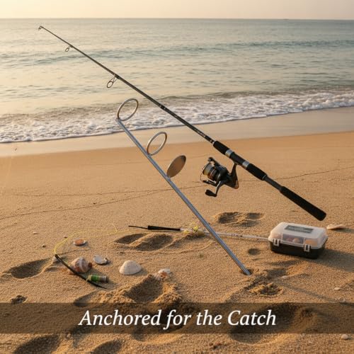 Heavy Duty Iron Fishing Rod Holder with Ground Spike, 17.7 Inch Vertical Bank Stick for Surf Casting on Sand and Soil, Silver