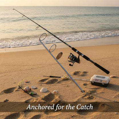 Heavy Duty Iron Fishing Rod Holder with Ground Spike, 17.7 Inch Vertical Bank Stick for Surf Casting on Sand and Soil, Silver