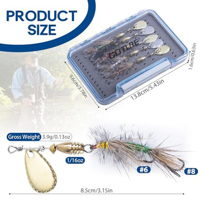 Goture Trout Lures Fishing Spinners,Rooster Bait Tail Bass Fishing Lures with Brass Spinner Blade Fish-Shaped Jig Heads for Freshwater Saltwater,Salmon Steelhead Trout Spinner Bait with Tackle Box - color: C:5pcs Trout Spinners