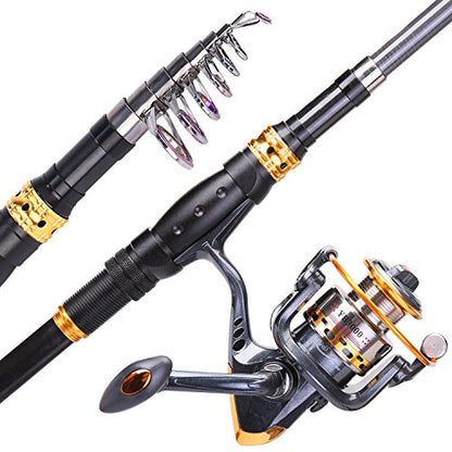 Sougayilang Fishing Rod Reel Combos Carbon Fiber Telescopic Fishing pole with Spinning Reel for Travel Saltwater Freshwater Fishing - color: Only Fishing Rod and Reel, size: 6.89 ft