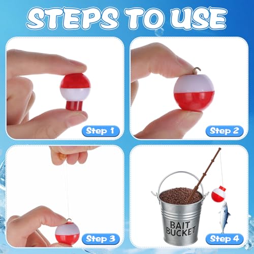 Soulchen 24 Pcs Mini Fishing Birthday Party Decorations Include 12 Fish Cupcake Pole Picks 12 Mini Tackle Bait Bucket 12 Bobber for Gone Fishing Theme Supplies Ocean Party Cake Decor - style: Bait Bucket