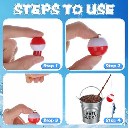 Soulchen 24 Pcs Mini Fishing Birthday Party Decorations Include 12 Fish Cupcake Pole Picks 12 Mini Tackle Bait Bucket 12 Bobber for Gone Fishing Theme Supplies Ocean Party Cake Decor - style: Bait Bucket