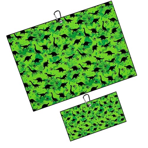 Cute Dinosaurs Golf Towel for Golf's Bags Carts Dinosaur Paws Pattern Golf Towels with Clip Paw Print Waffle Towels Cartoon Green Cleaning Cloth 2 Packs for Men Golfer, Birthday Present - color: Green Black