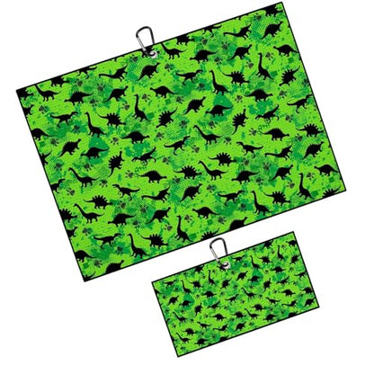 Cute Dinosaurs Golf Towel for Golf's Bags Carts Dinosaur Paws Pattern Golf Towels with Clip Paw Print Waffle Towels Cartoon Green Cleaning Cloth 2 Packs for Men Golfer, Birthday Present - color: Green Black